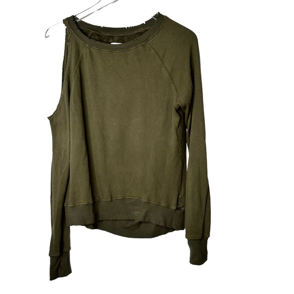 Pam & Gela Destroyed Cold Shoulder Sweatshirt Green P/0/XS - Picture 2 of 11
